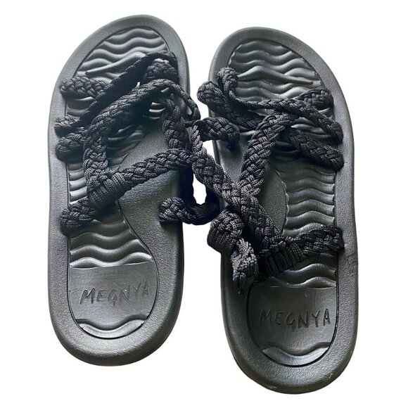 Megnya Women's Black Braided Rope Walking Sandals with Arch Support Size 10 - Picture 2 of 10